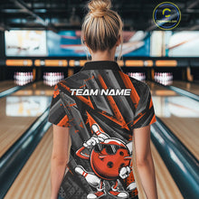 Load image into Gallery viewer, Black And Orange Funny Custom Bowling Jerseys, Cool Bowling Polo Shirts For Women IPHW9363