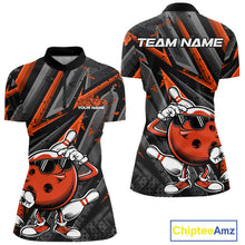 Load image into Gallery viewer, Black And Orange Funny Custom Bowling Jerseys, Cool Bowling Quarter-Zip Shirts For Women IPHW9363
