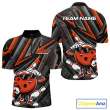 Load image into Gallery viewer, Black And Orange Funny Custom Bowling Jerseys, Cool Bowling Quarter-Zip Shirts For Men IPHW9363