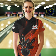 Load image into Gallery viewer, Custom Black And Orange Flame Bowling Women Quarter-Zip Shirt, Bowling Team League Shirt IPHW9873