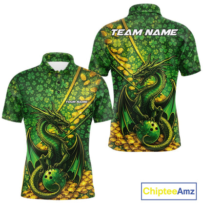 Custom St Patricks Day Dragon Bowling Shirt, Golden Coins And Shamrock Saint Paddy Bowling League Shirt IPHW10506