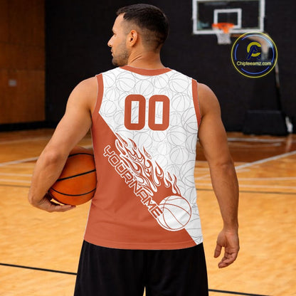 Orange Flame Basketball Ball Team Shirts, Custom Name Team Name Basketball Jerseys IPHW10515