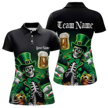 Load image into Gallery viewer, Custom Funny St Patricks Day Leprechaun Skull With Beer Bowling Team Polo Shirt Team Outfit IPHW8603