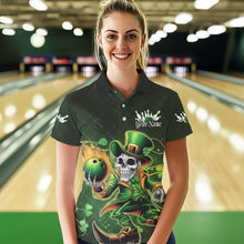 Load image into Gallery viewer, Custom Funny St Patricks Day Leprechaun Skull Bowling Team Polo Shirts, Tournament Outfits IPHW8605