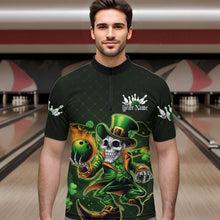 Load image into Gallery viewer, Custom Funny St Patricks Day Leprechaun Skull Bowling Team Quarter-Zip Shirts, Tournament Outfits IPHW8605