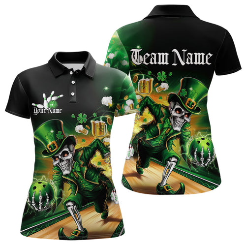 Custom Funny St Patricks Day Leprechaun Skull With Beer Bowling Team Polo Shirt Team Outfit IPHW8606