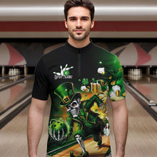 Load image into Gallery viewer, Custom Funny St Patricks Day Leprechaun Skull With Beer Bowling Team Quarter-Zip Shirts Team Outfit IPHW8606