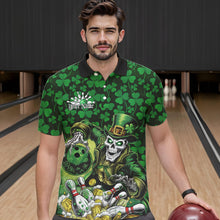 Load image into Gallery viewer, Custom Funny Saint Patricks Day Skull And Beer Bowling Polo Shirt For Men, Lucky Team Shirt IPHW8607
