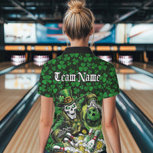 Load image into Gallery viewer, Custom Funny Saint Patricks Day Skull And Beer Bowling Womens Polo Shirt, Lucky Team Shirt IPHW8607