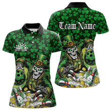 Load image into Gallery viewer, Custom Funny Saint Patricks Day Skull And Beer Bowling Womens Polo Shirt, Lucky Team Shirt IPHW8607