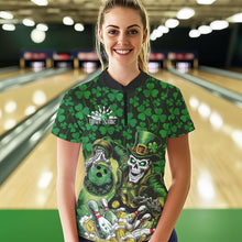 Load image into Gallery viewer, Custom Funny Saint Patricks Day Skull And Beer Bowling Team Quarter-Zip Shirt For WomenIPHW8607