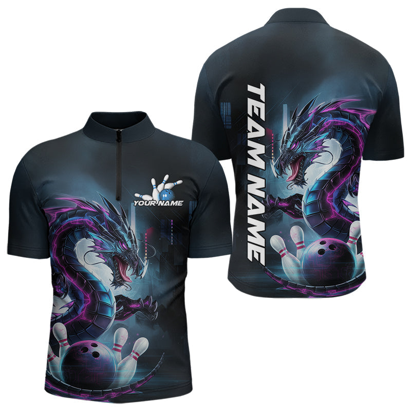 Custom Futuristic Style Dragon Bowling Quarter-Zip Shirts For Men, Dragon Bowling Outfits IPHW8914