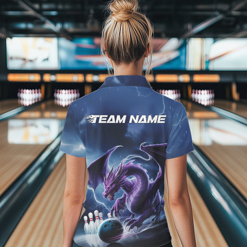 Custom Blue Thunder Lightning Purple Dragon Bowling Team Women Polo Shirts, Bowlers Outfit IPHW8915
