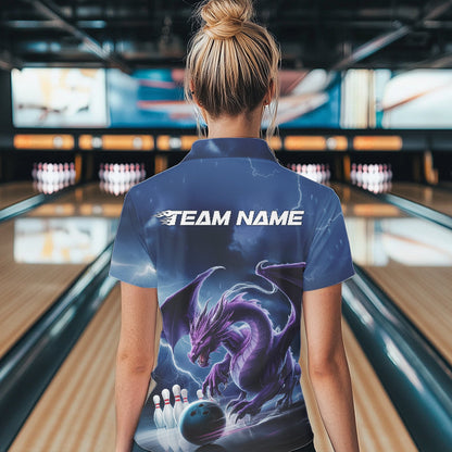 Custom Blue Thunder Lightning Purple Dragon Bowling Team Women Polo Shirts, Bowlers Outfit IPHW8915