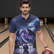 Load image into Gallery viewer, Custom Blue Thunder Lightning Purple Dragon Bowling Team Men Polo Shirts, Bowlers Outfit IPHW8922