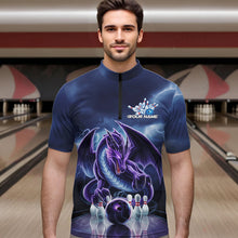 Load image into Gallery viewer, Custom Blue Thunder Lightning Purple Dragon Bowling Team Men Quarter-Zip Shirts, Bowlers Outfit IPHW8922