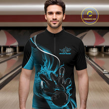 Load image into Gallery viewer, Custom Blue Flame Bowling Men Jerseys, Bowling Team League Shirt Bowlers Jerseys IPHW11296