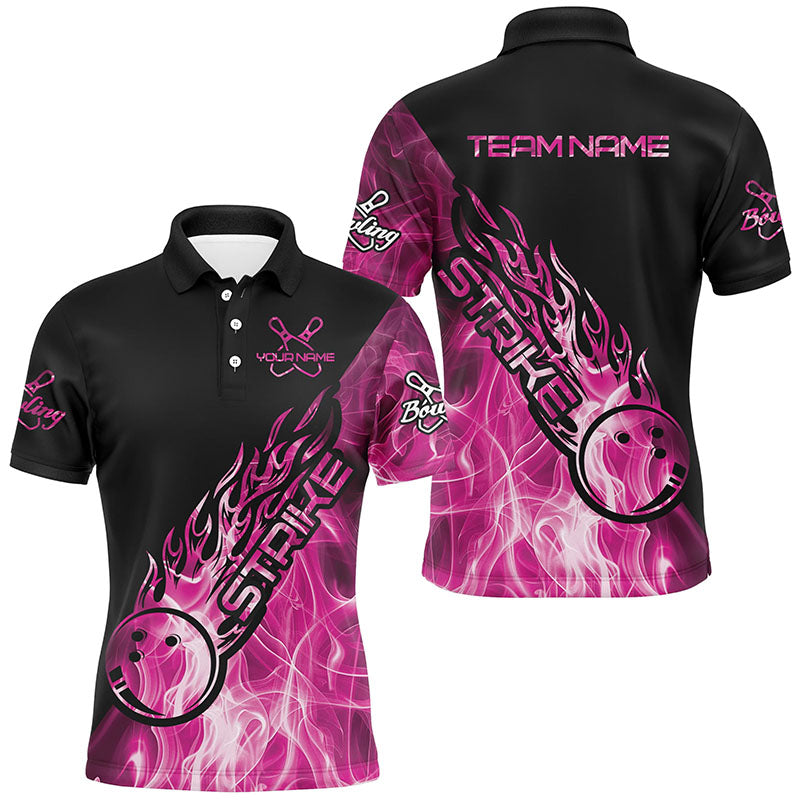 Custom Pink Flame Bowling Shirts For Men, Bowling Team Shirts Bowling Strike IPHW7156