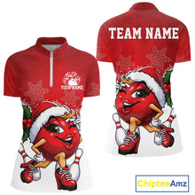 Load image into Gallery viewer, Custom Cute Funny Ladies Christmas Bowling Quarter-Zip Shirts, Women Team Xmas Outfit IPHW10137