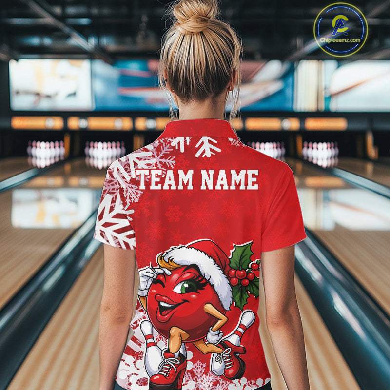 Custom Cute Funny Ladies Christmas Bowling Quarter-Zip Shirts, Women Team Xmas Outfit IPHW10138