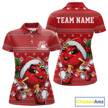 Load image into Gallery viewer, Custom Cute Funny Ladies Christmas Bowling Polo Shirts, Women Team Xmas Bowling Outfit IPHW10139