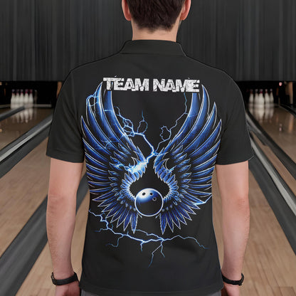 Blue Thunder Lightning Bowling Wings Custom Bowling Team Polo Shirts For Men IPHW8393