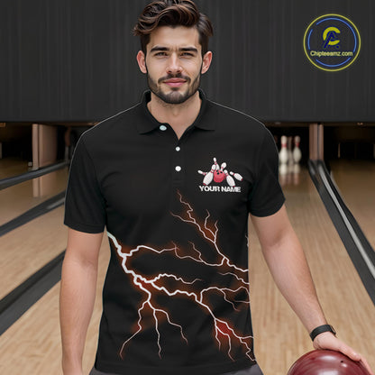 Red Thunder Lightning Bowling Wings Custom Bowling Team Polo Shirts For Men IPHW8394