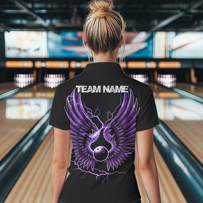 Purple Thunder Lightning Bowling Wings Custom Bowling Team Polo Shirts For Women IPHW8395