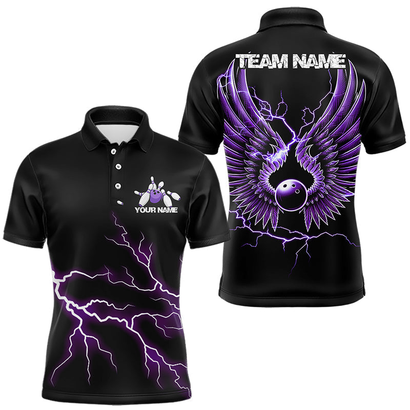 Purple Thunder Lightning Bowling Wings Custom Bowling Team Polo Shirts For Men IPHW8395