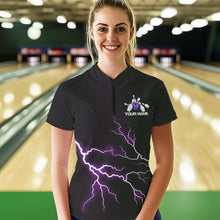 Load image into Gallery viewer, Purple Thunder Lightning Bowling Wings Custom Bowling Team Quarter-Zip Shirts For Women IPHW8395