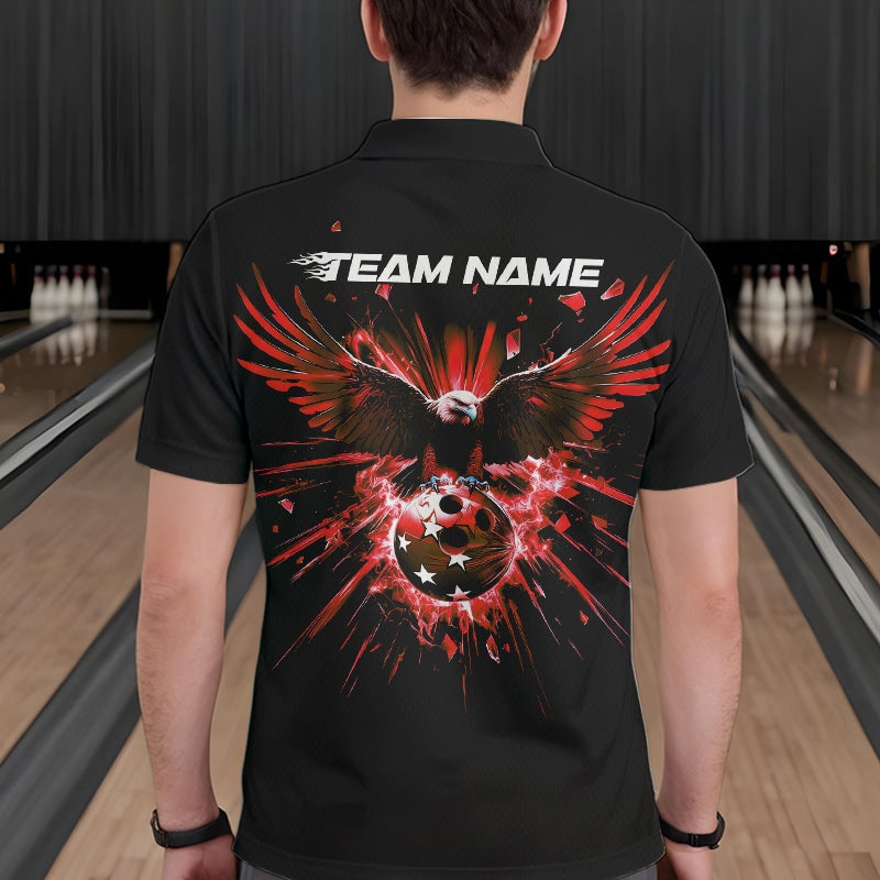 Black And Red Eagle Break Glass Custom Bowling Polo Shirts For Men, Bowling Team Shirt IPHW8399