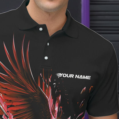 Black And Red Eagle Break Glass Custom Bowling Polo Shirts For Men, Bowling Team Shirt IPHW8399