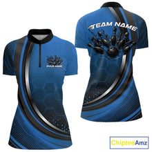 Load image into Gallery viewer, Custom Blue Flame Bowling Jerseys, Bowling Team Women Quarter-Zip Shirt Bowlers Outfit IPHW11317