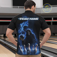Load image into Gallery viewer, Custom Blue Flame Grim Reaper Bowling Men Quarter-Zip Shirts, Skull Halloween Bowler Outfit IPHW9734