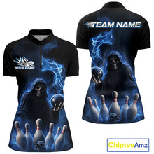 Load image into Gallery viewer, Custom Blue Flame Grim Reaper Bowling Women Quarter-Zip Shirts, Skull Halloween Outfit IPHW9734