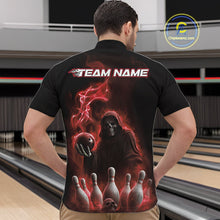 Load image into Gallery viewer, Custom Red Flame Grim Reaper Bowling Men Quarter-Zip Shirts, Skull Halloween Bowler Outfit IPHW9735