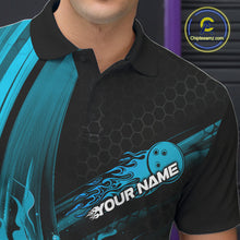 Load image into Gallery viewer, Custom Black And Blue Flame Bowling Jerseys, Bowling Team Polo Shirts For Men IPHW9885