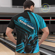 Load image into Gallery viewer, Custom Black And Blue Flame Bowling Jerseys, Bowling Team Quarter-Zip Shirts For Men IPHW9885