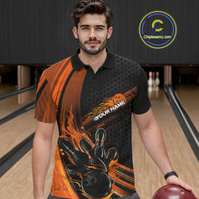 Load image into Gallery viewer, Custom Black And Orange Flame Bowling Jerseys, Bowling Team Polo Shirts For Men IPHW9887
