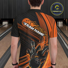 Load image into Gallery viewer, Custom Black And Orange Flame Bowling Jerseys, Bowling Team Polo Shirts For Men IPHW9887