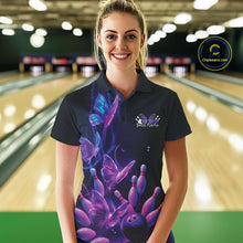 Load image into Gallery viewer, Custom Blue And Purple Butterfly Women Bowling Team Shirts, Ladies Bowling League Shirt IPHW10155