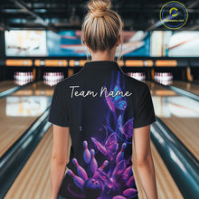 Load image into Gallery viewer, Custom Blue And Purple Butterfly Women Bowling Team Shirts, Ladies Bowling League Shirt IPHW10155
