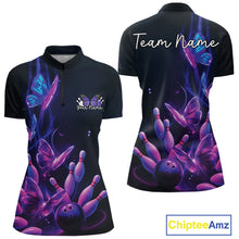 Load image into Gallery viewer, Custom Blue And Purple Butterfly Women Bowling Team Shirts, Ladies Bowling League Shirt IPHW10155