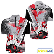 Load image into Gallery viewer, Custom Red And Gray Geometric Bowling Jerseys Bowling Team Quarter-Zip Shirts For Men IPHW9508