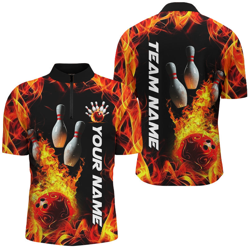 Custom Flame Bowling Shirts For Men, Bowling Team Shirt Bowlers Outfits IPHW7516