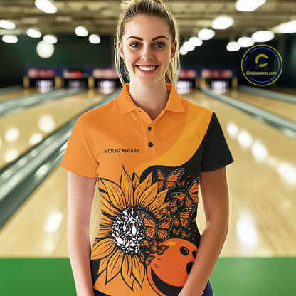 Custom Butterfly Sunflower Bowling Women Shirt, Sunflower Women Bowling Tournament Shirt IPHW10265