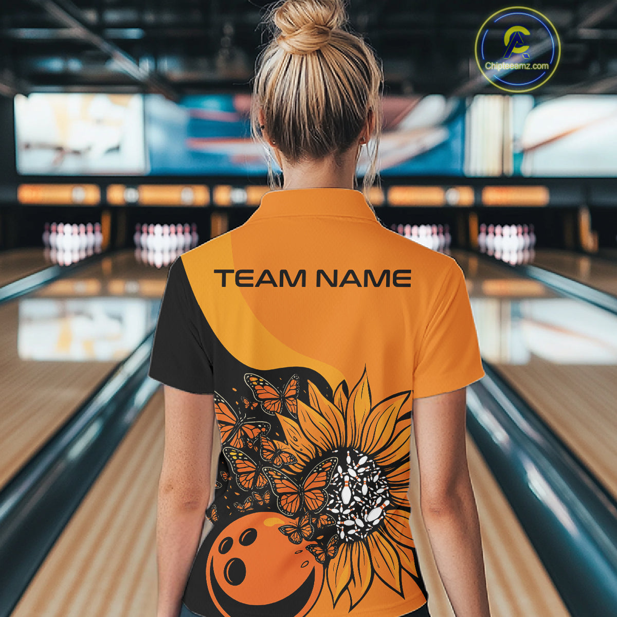 Custom Butterfly Sunflower Bowling Women Shirt, Sunflower Women Bowling Tournament Shirt IPHW10265