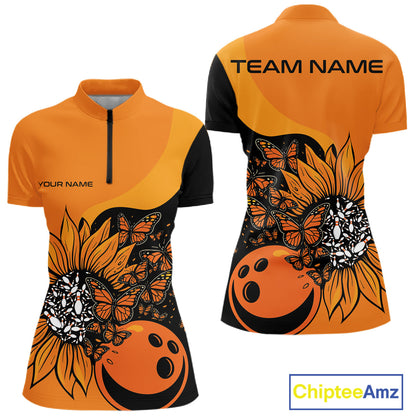 Custom Butterfly Sunflower Bowling Women Shirt, Sunflower Women Bowling Tournament Shirt IPHW10265