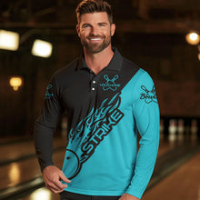 Load image into Gallery viewer, Custom Bowling Long Sleeve Polo Shirts For Men, Bowling Team Shirts Bowling Strike | Ball Blue IPHW4289