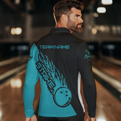 Custom Bowling Long Sleeve Polo Shirts For Men, Bowling Team Shirts Bowling Strike | Ball Blue IPHW4289